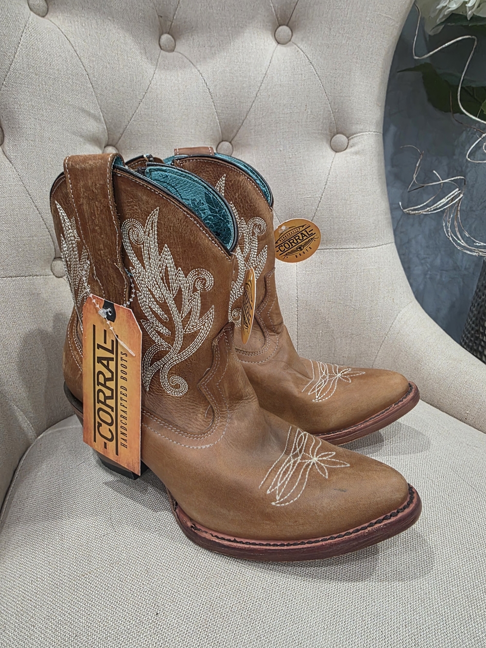 Corral Women's Brown Leather Western Boots with Turquoise Lining